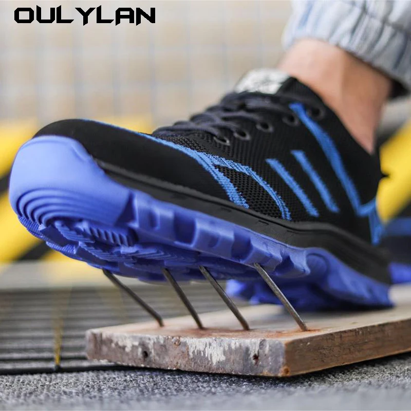 Мужские кроссовки со стальным носком вязаная защитная обувь однотонные дышащие