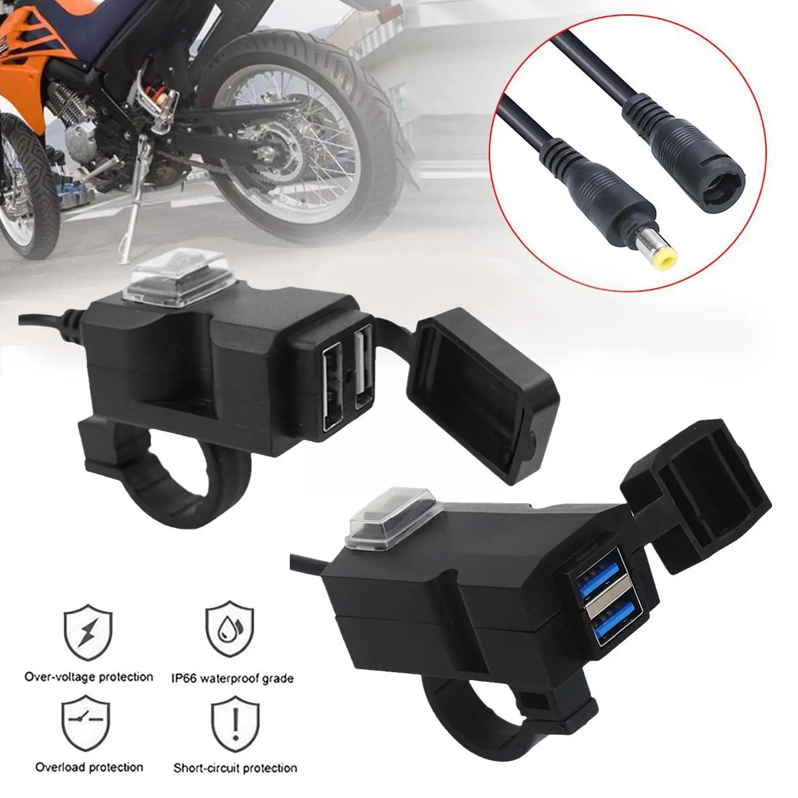 

Зарядное устройство с двумя USB-портами для мотоцикла, 12 В, 5 В, 1 А, 2,1 А