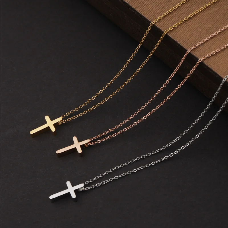 10Pcs/Lot Cross Beads Pendant Stainless Steel Cable Chain Necklaces For DIY Laser Custom Making Womens Mens Jewelry Kids Gifts