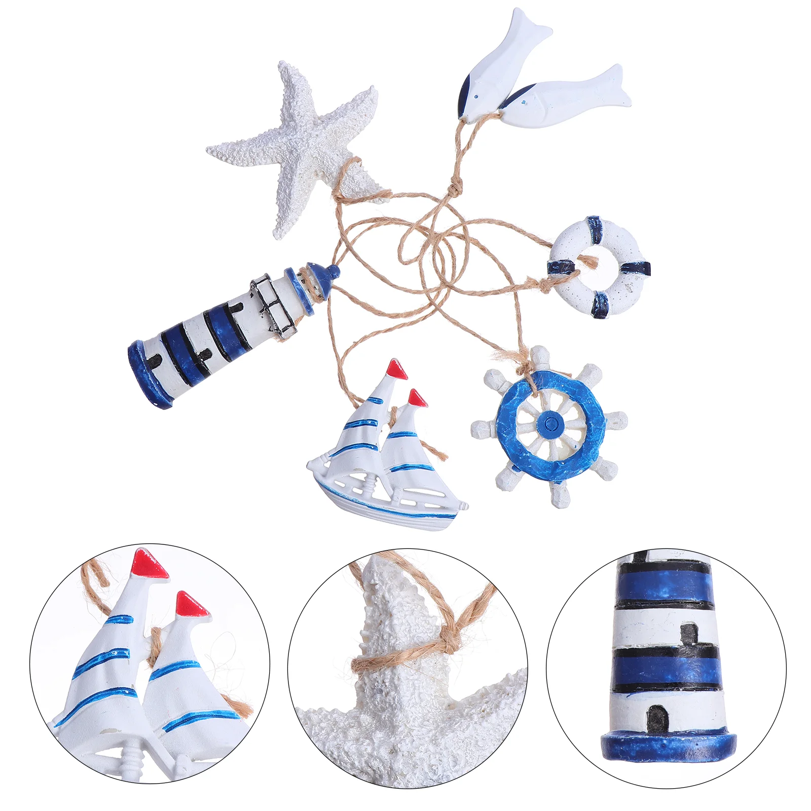 

6 Pcs Desk Topper Mediterranean Pendant Christmas Tree 8.5X2.8X1.2CM Blue Plastic Seaside