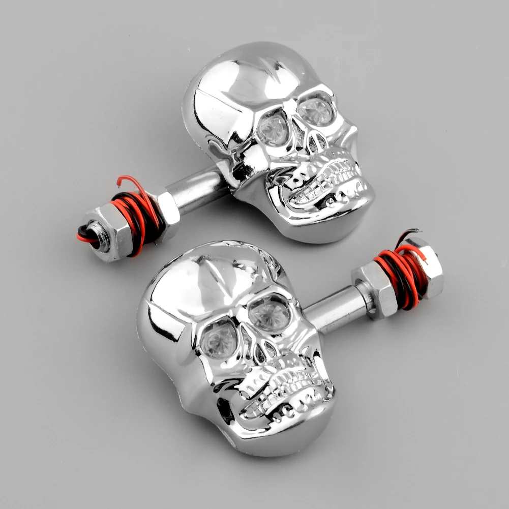 LED Indicator Unit Motorcycle Turn Signal Flasher Skull Head Chrome Cafe Racer Accessories for Kawasaki Z750 R1200r BMW ... |