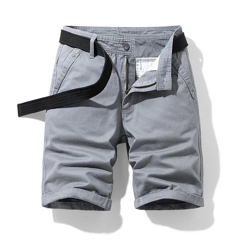 2023 New Men's Summer Cotton Casual Cargo Shorts Fashion Buckle Casual Shorts Men's Loose High-Quality Solid Color Sports Shorts