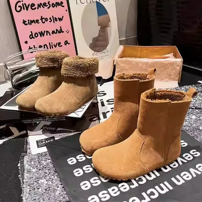 Женские зимние ботильоны на меху плоской подошве замшевые повседневные туфли