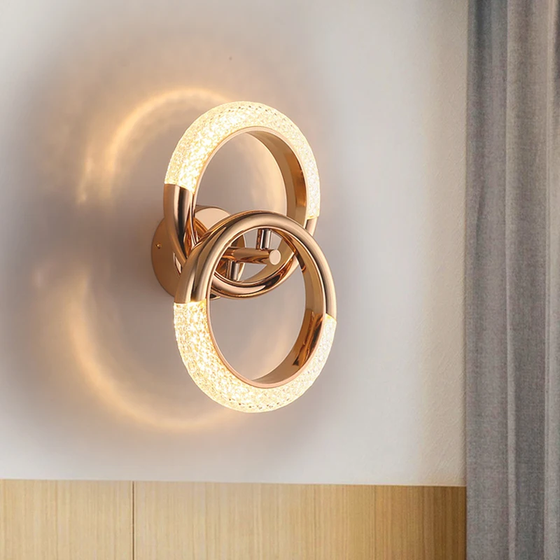

Nordic Crystal Ring Wall Lamp Golden Led Lights Indoor Decor Lamps For Bedside Dining Room Cafe Corridor Kitchen Iron Led Light