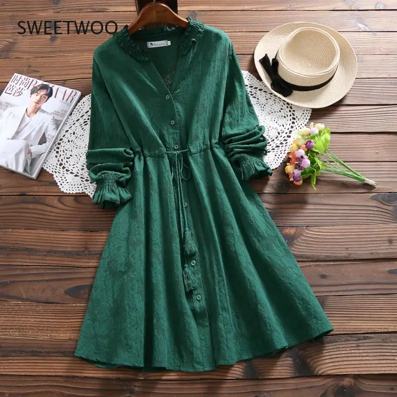 

Spring new cute sweet dress japan style long sleeve mori girl casual vestidos