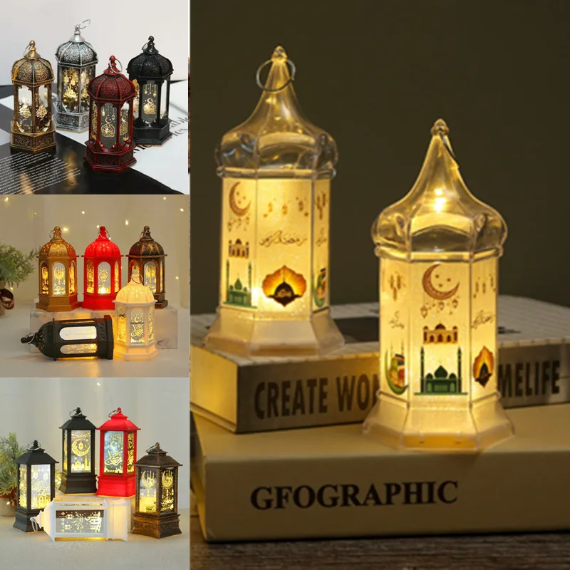 Farol árabe de Ramadán Eid, adornos de decoración de Ramadán, linternas de viento LED, Iftar decoración del hogar, suministros de fiesta de Ramadán, Favor