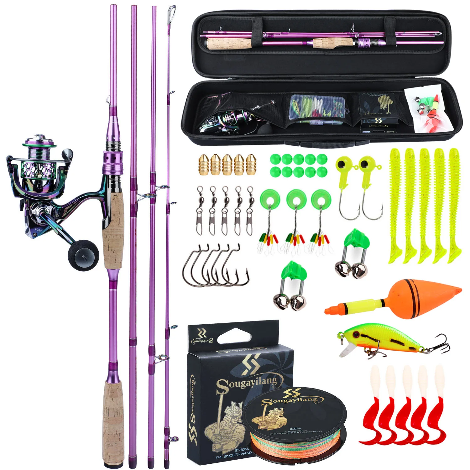 

Sougayilang New 1.8-2.1m Fishing Rod Reel Combo Set Spinning Fishing Reel and Spinning Rods Line Lure Bag Hooks Float Full Set