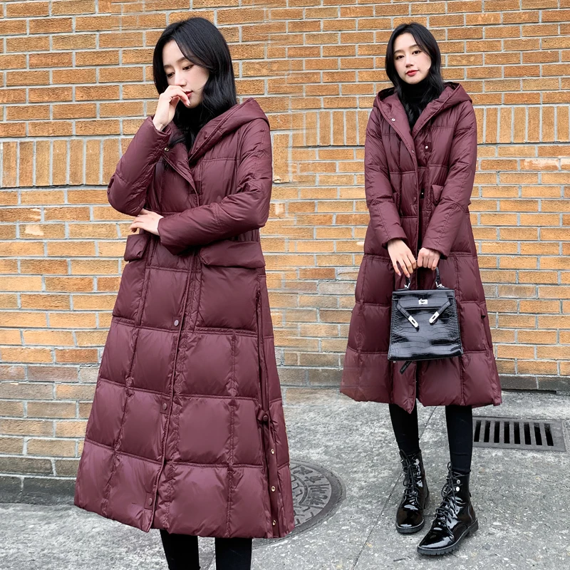 

Новинка 2022, Модный зимний теплый пуховик, женская одежда, 90% белый пуховик на утином пуху, длинное пальто, Толстая теплая парка, женская верхн...