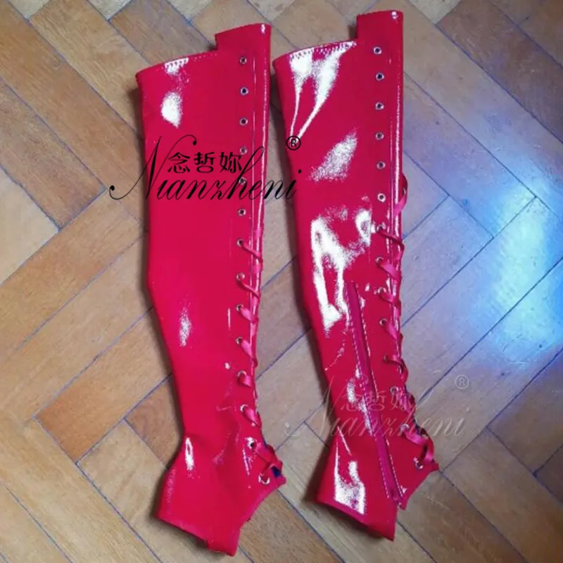 Змеиная кожа съемная 20 см каблуки шнурки коленные сапоги 8 дюймов открытые пальцы