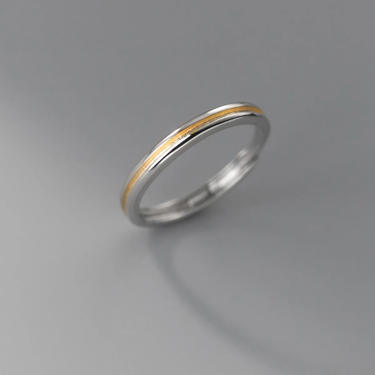 

925 Sterling Silver Rings Double Color Gold Plated Simple Style Resizable High Quality Jewelry For Women Men
