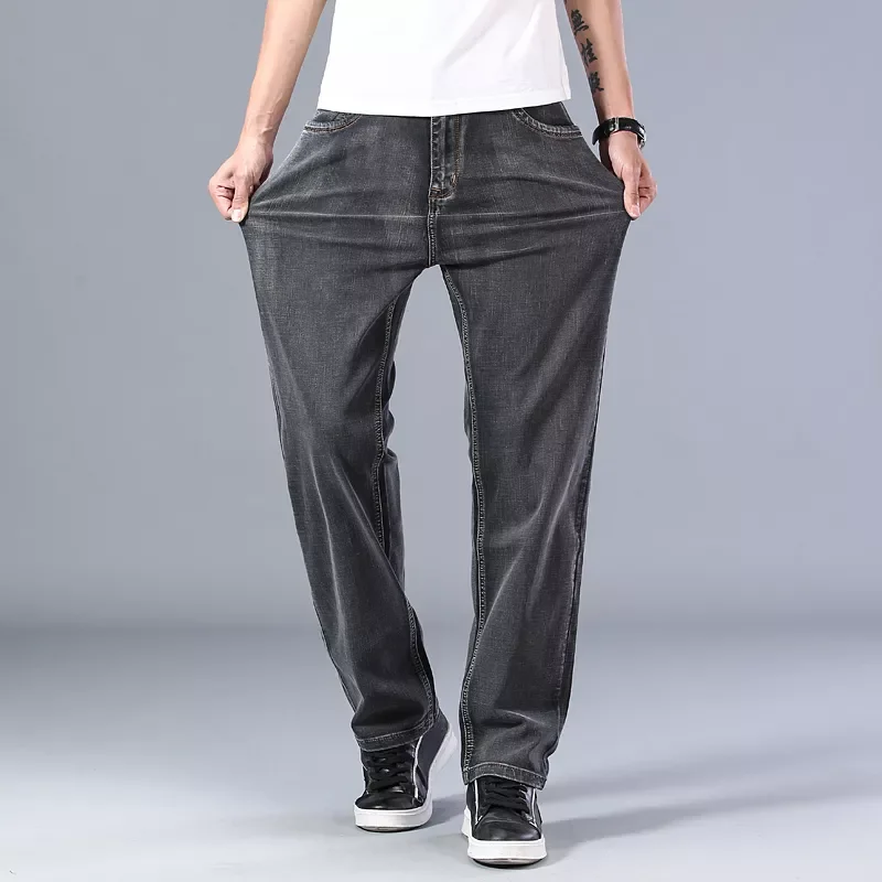 2022New Spring and Summer New Men's Gray Thin Jeans Advanced Stretch Loose Straight Denim Trousers Male Plus Size 40 42 44 B