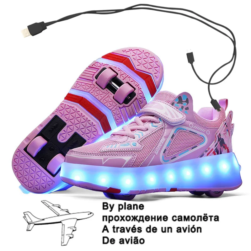 New Pink USB Charging Fashion Girls Boys LED Light Roller Sk