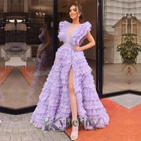 kybeliny 2022 purple tiered slit aline evening dresses prom robe de soiree graduation celebrity vestidos fiesta women formal