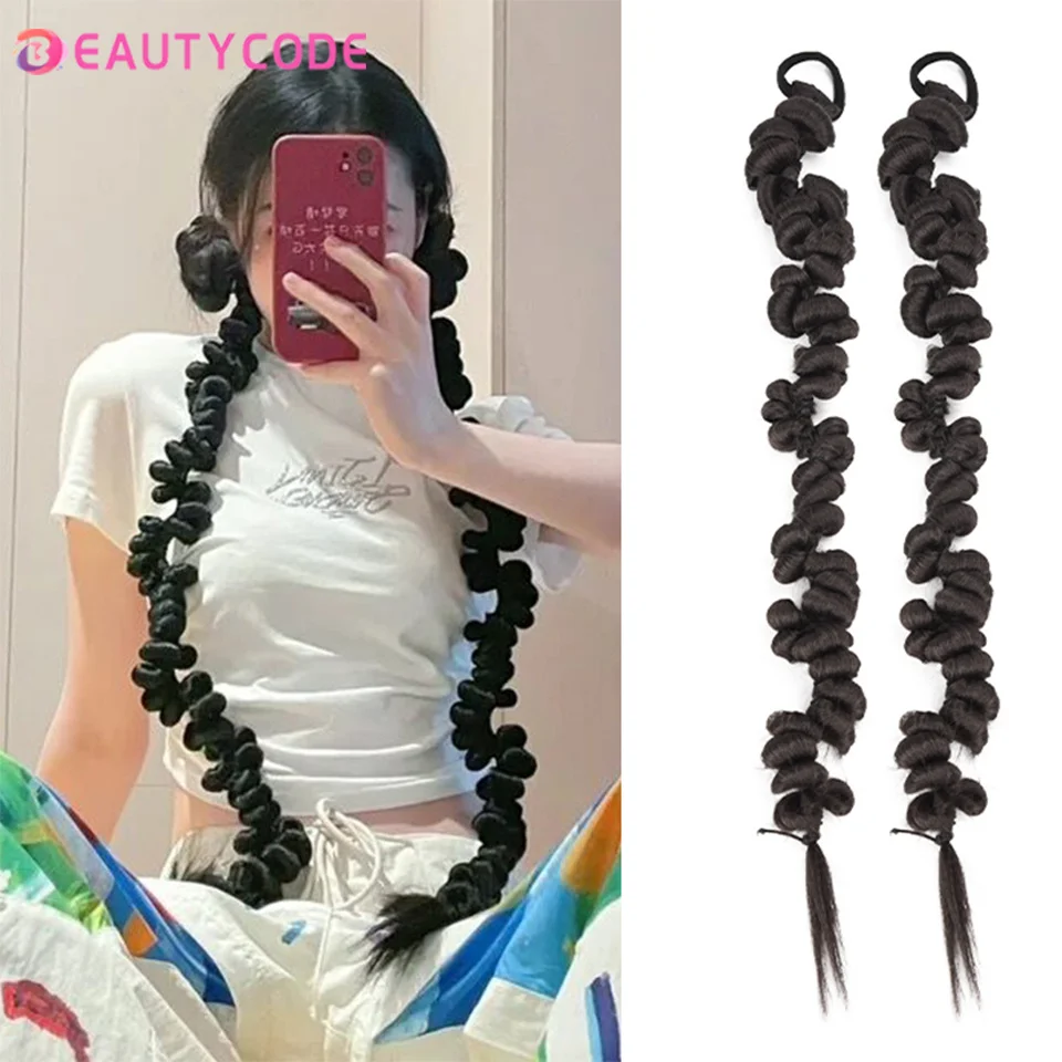 

Twist Braiding Synthetic Chignon Tail With Rubber Band Hair Ring Long Boxing Braids Crochet Braid Hair Ponytail Extensions