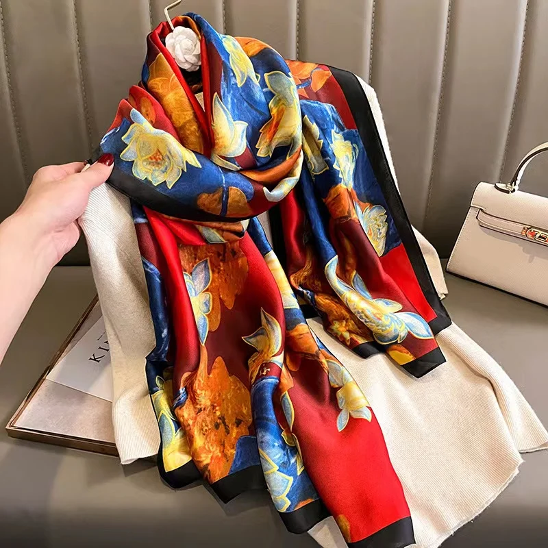 

New Silk Shawls Women Luxury Brand Design Foulard Female Scarf Stoles Hijab Women's Headscarf Bag Scarves Echarpe Wraps