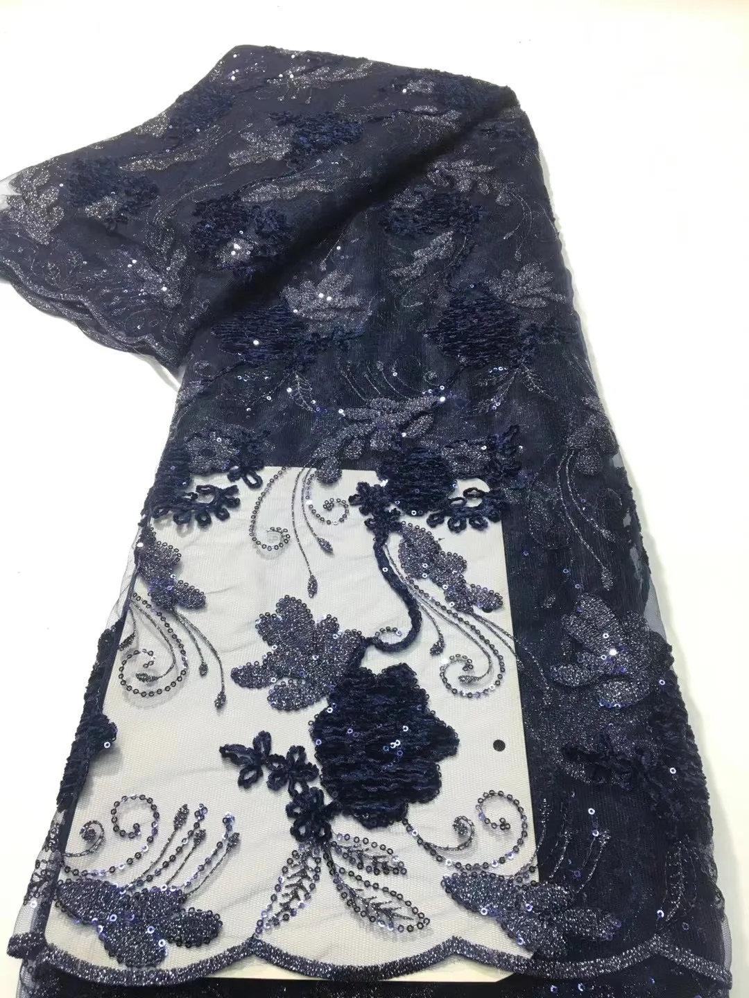 

Fashion Sequence African 5 Yards Lace Tulle Fabric 2022 High Quality Nigerian Laser Sequins Velvet Lace Wedding Party Fabrics