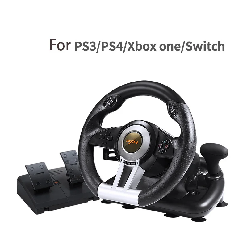 

Racing steering wheel with brake pedal and joystick, compatible with PC / PS3 / 4 / Xbox one / switch