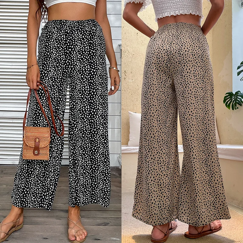 

Wide Leg Pantalon Summer Ladies Loose High Elastic Waist Pants Women Casual Fashion Printed Polka Dots Trousers Femme