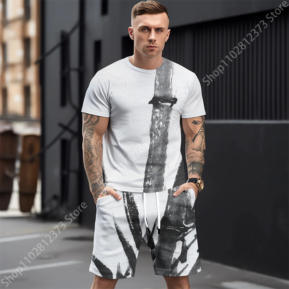 2023 Summer Tracksuit Men Casual Street T-shirt+Shorts Two Piece Set Men Fashion 3D Oil Painting Style Printing Clothes For Men