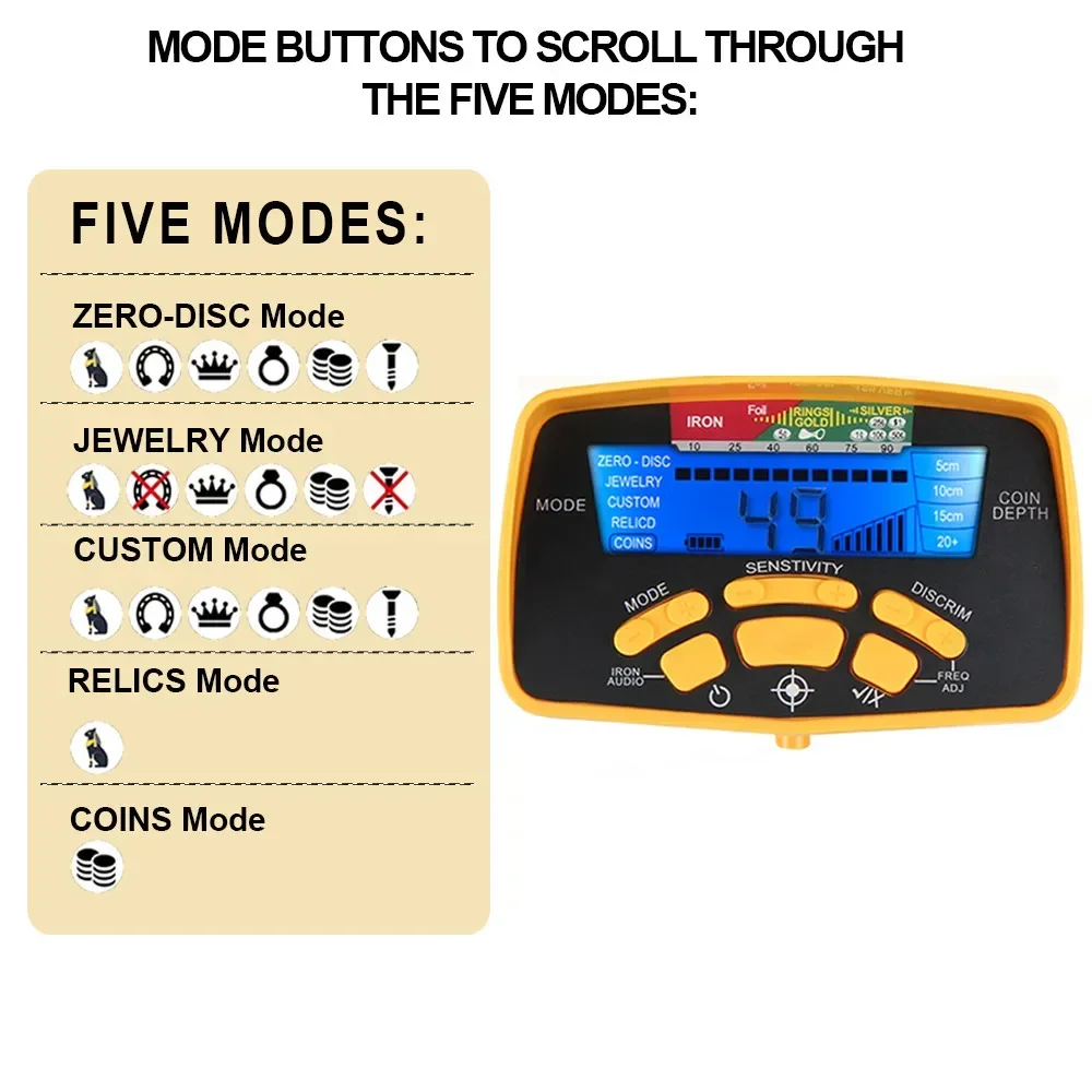 Профессиональный металлоискатель MD6450 подземный металлодетектор с 5 режимами