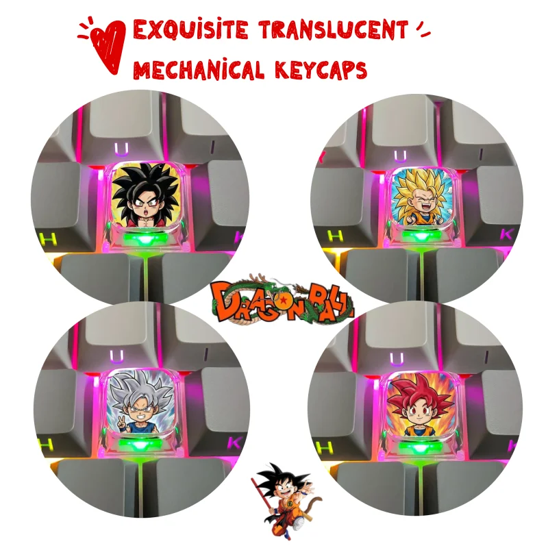 Фото Новые кейкапы Dragon Ball для механической клавиатуры: прозрачные, креативные, с мультяшным рисунком, для самостоятельной сборки, яркие, индивидуальные №1