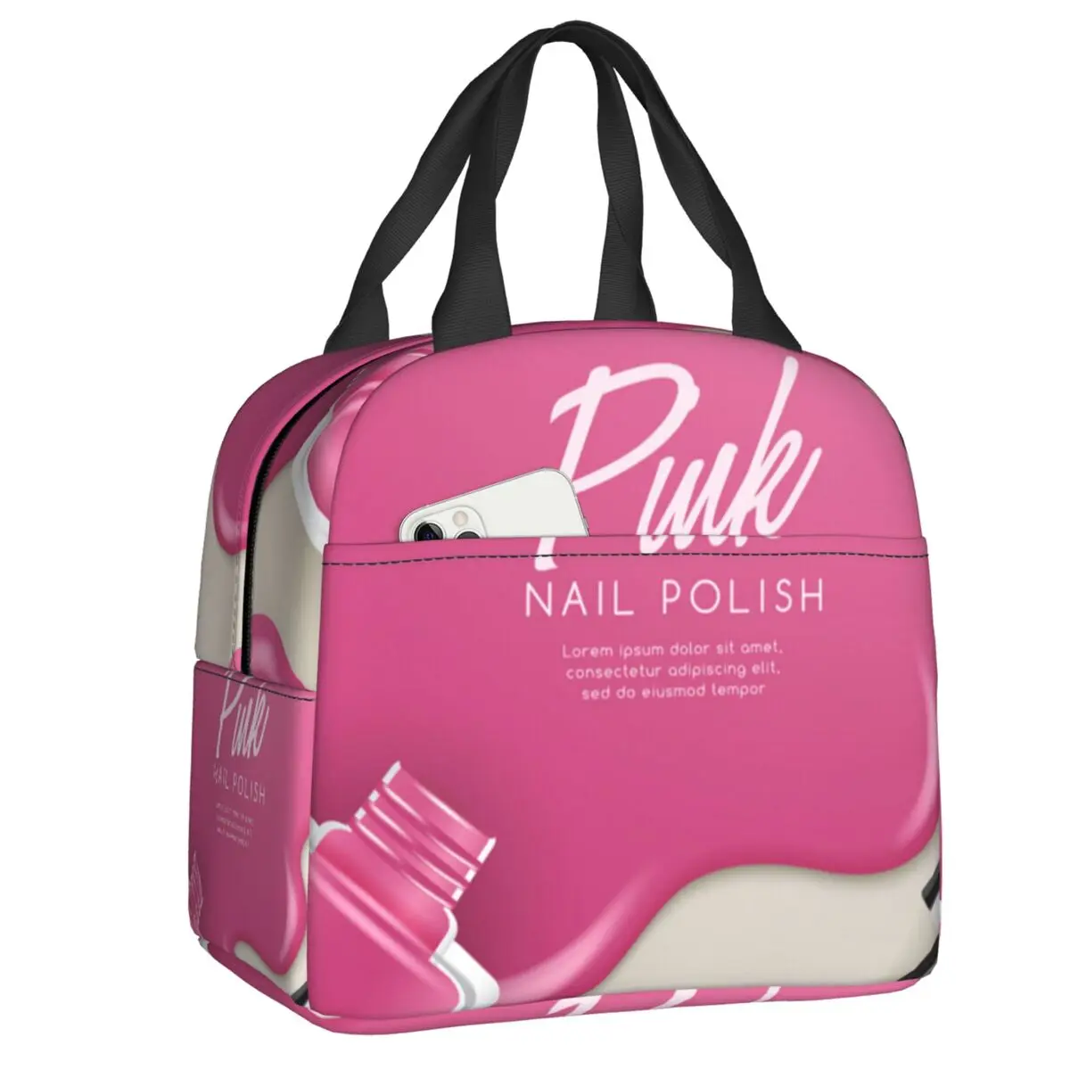 

Индивидуальная розовая сумка для ланча с лаком для ногтей, женская теплая Термосумка, изолированная коробка для ланча для взрослых, офисные...