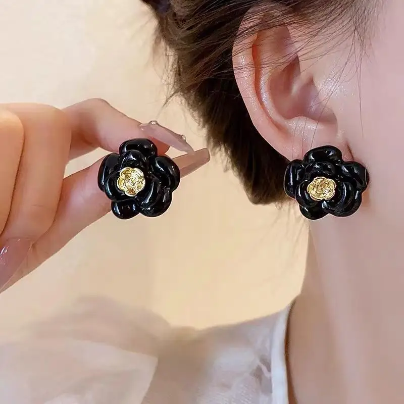 Французские модные эмалированные серьги с цветком камелии для женщин роскошные