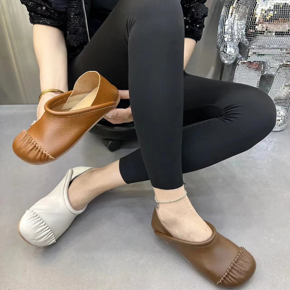 Модная кожаная женская обувь Повседневные тапочки на плоской подошве