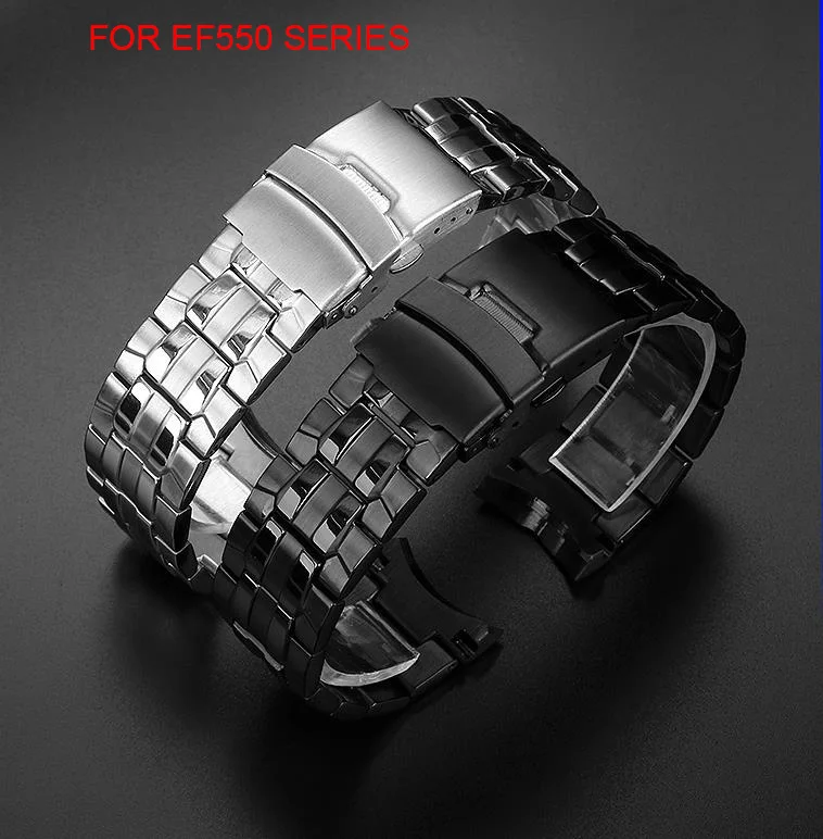 

Replace Accessories Watch Strap FOR CASIO 5147 EF-550 Series Wrist Band Solid Stainless Steel Double Safety Buckle Bracelet 22MM