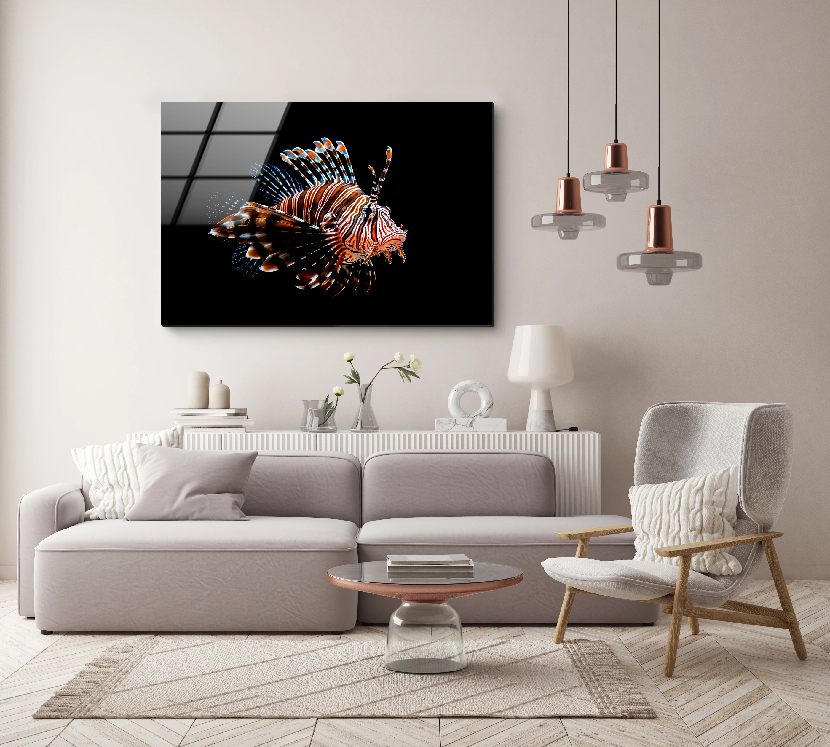 

Ультрапрозрачное современное простое бескаркасное закаленное стекло 90*60 см художественное оформление ресторана дивана спинки стены глубоководная рыба декоративная живопись