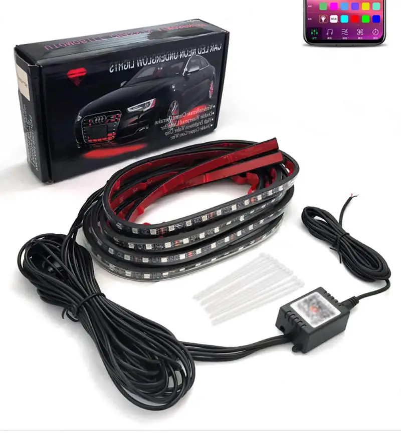 1pc Car Underglow Flexible Strip LED Remote /APP Control RGB LED Strip Under Automobile Chassis Tube Underbody System Neon Light