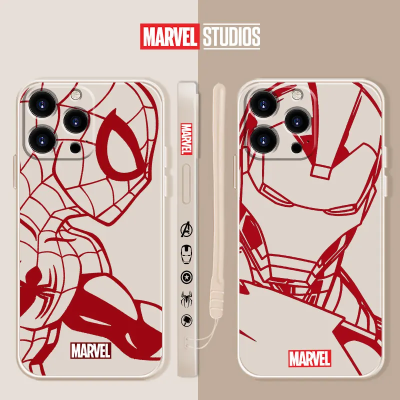 

Marvel Spiderman Iron Man Case For Apple iPhone 13 12 Mini 11 Pro Max XR XS X 8 7 7S Plus 6 6S Coque Liquid Silica Gel Phone Cas