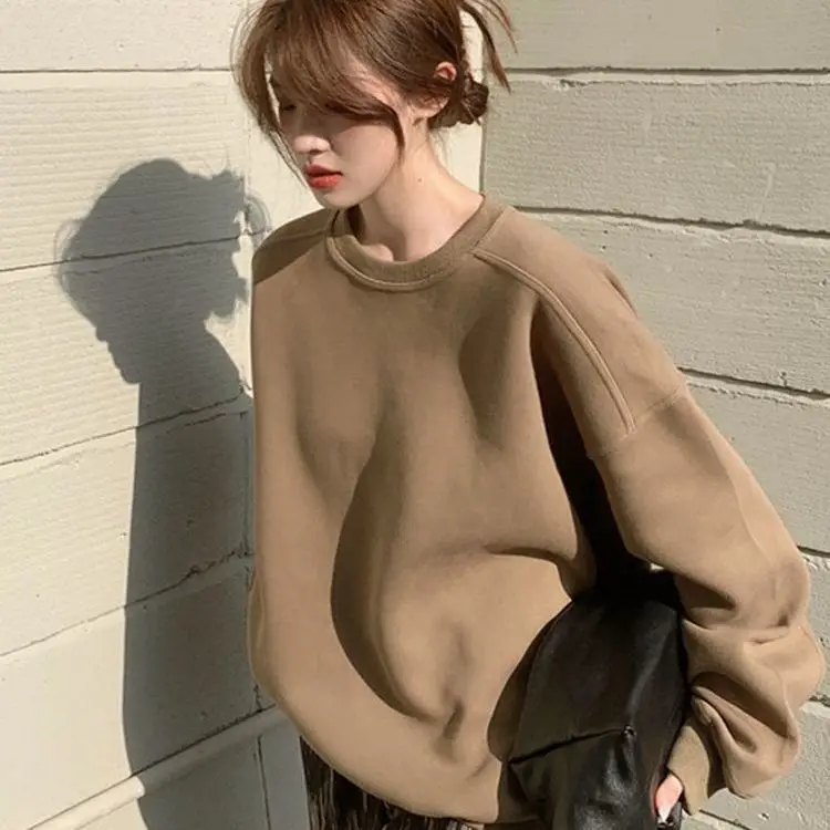 

Oversized Cotton Women Sweatshirts Long Sleeve Solid Color Streetwear Harajuku Hoodies Pullovers Winter Clothes for Women E994