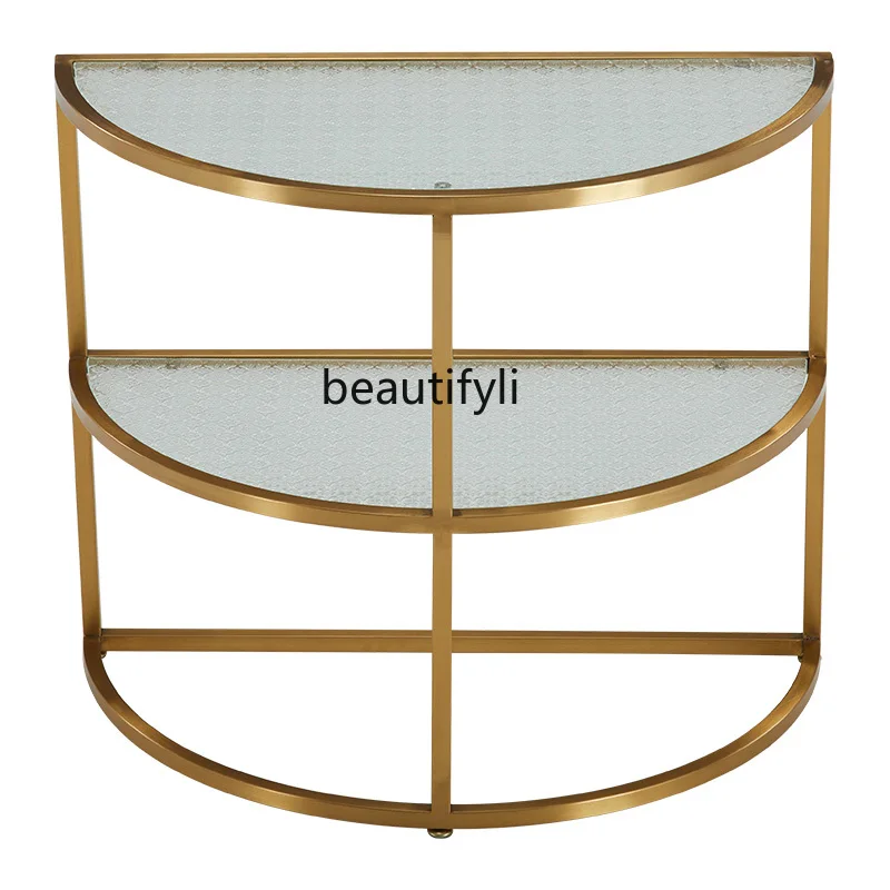 

yj INS Light Luxury Glass Small Table Home Nordic Semicircle Coffee Table Simple Home Living Room Sofa Bed Corner Table