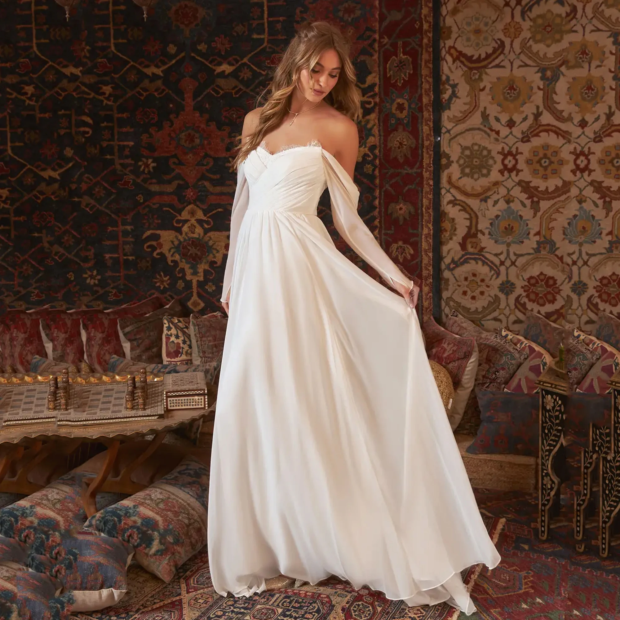 Женское свадебное платье RODDRSYA богемное шифоновое А-силуэта с длинным рукавом и