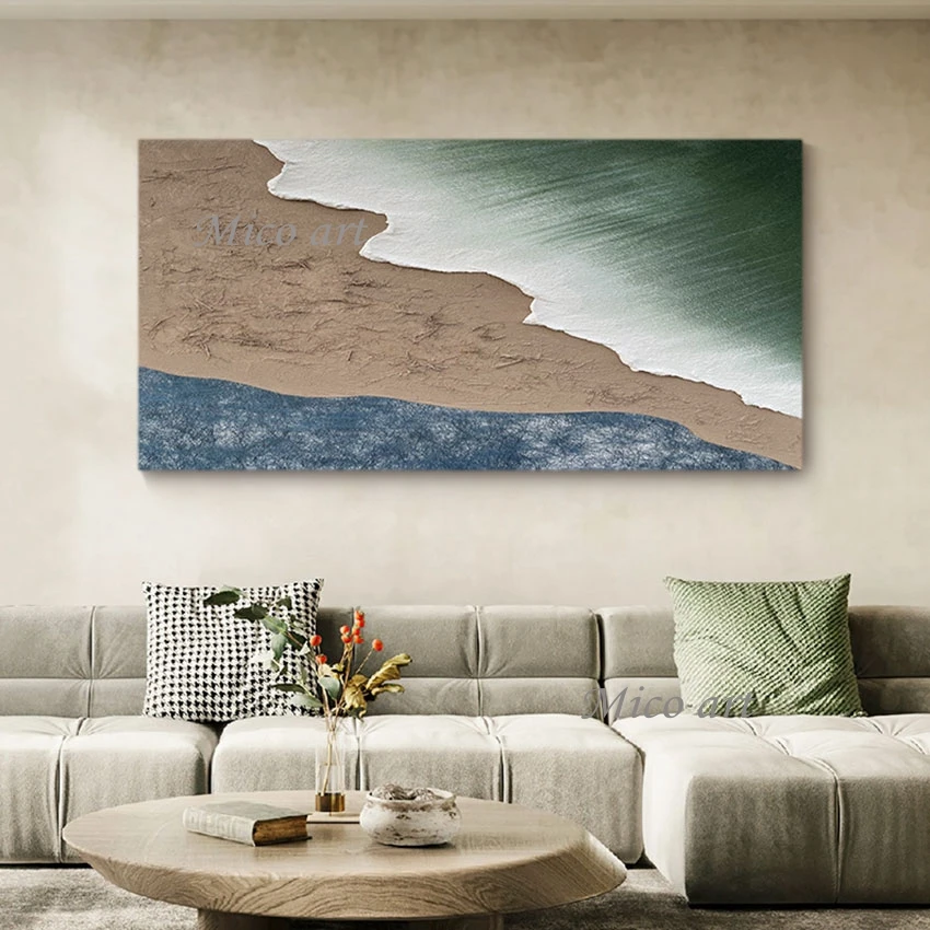 

Seascape Hand Drawn Canvas Wall Abstract Thick Acrylic Art Picture For Living Room Decor Unframed Knife Painting Showpieces
