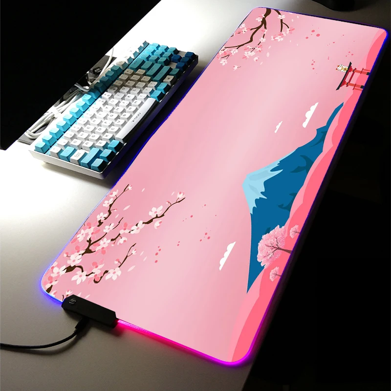 

Mount Fuji RGB LED Light Gaming Accessories Keyboard Desk Mat Japanese Style Carpet Rugs Led Pink Large MousePad for CSGO LOL