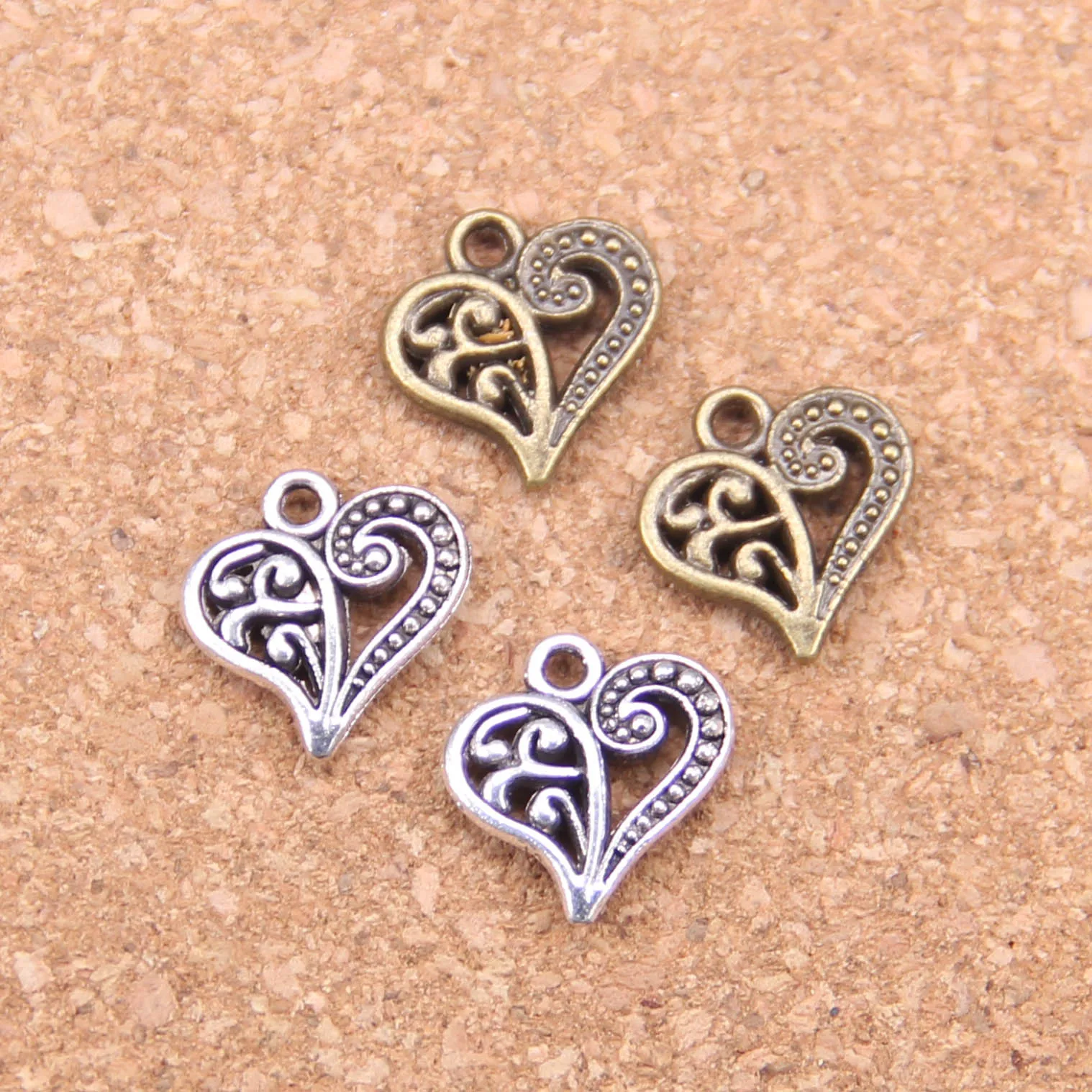 

126pcs Charms hollow lovely heart 15x14mm Antique Pendants,Vintage Tibetan Silver Jewelry,DIY for bracelet necklace