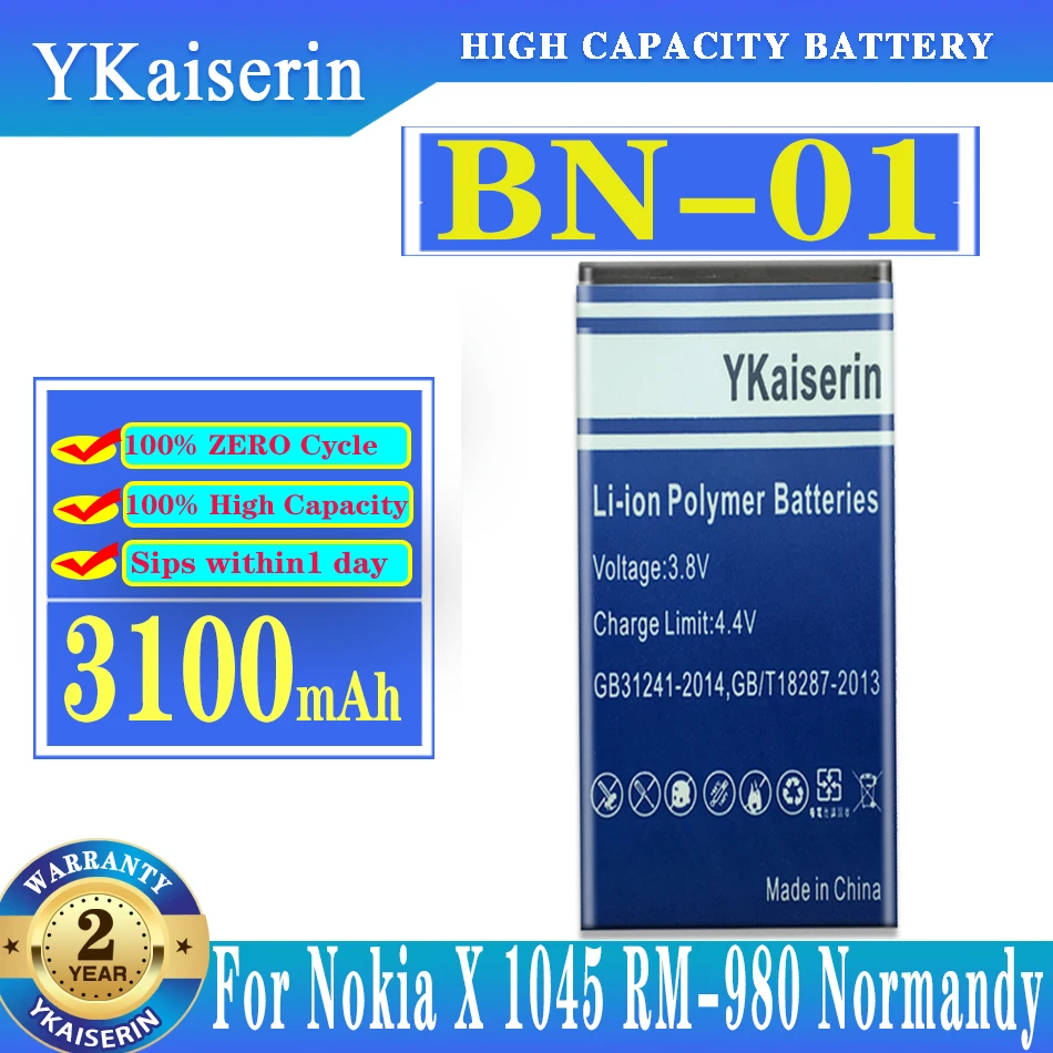 

YKaiserin 3100mAh Replacement Bateria Bn01 Battery For Nokia X 1045 RM-980 Normandy/X2 X+ Plus 1013 X2DS BN 01