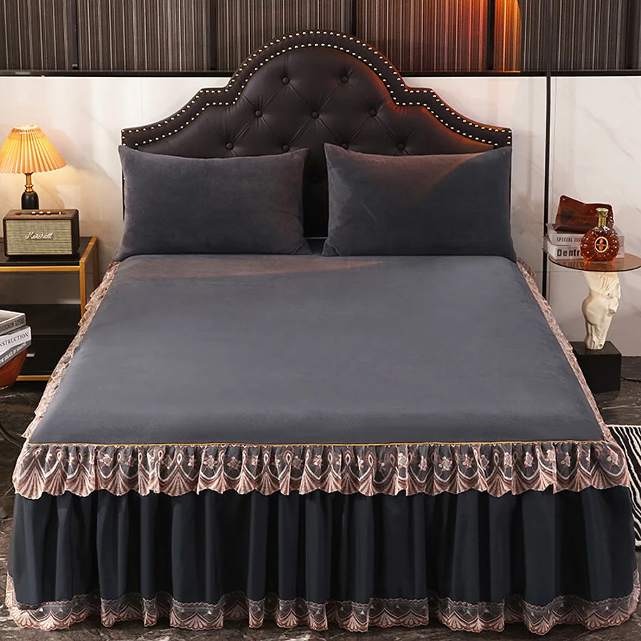 

Velvet Milk Warm Fitted Sheet Cashmere Elastic Winter Plush Thick Non-slip Bed Pad Dust Mattress Cover Double Size No Pillowcase