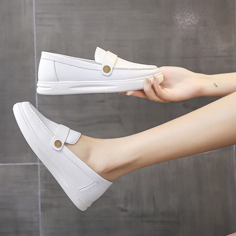 

Nurse Shoes Female Footwear Casual Sneaker Round Toe Shallow Mouth Soft Nursing New Dress Small Driving Basic Leisure Flat PU La