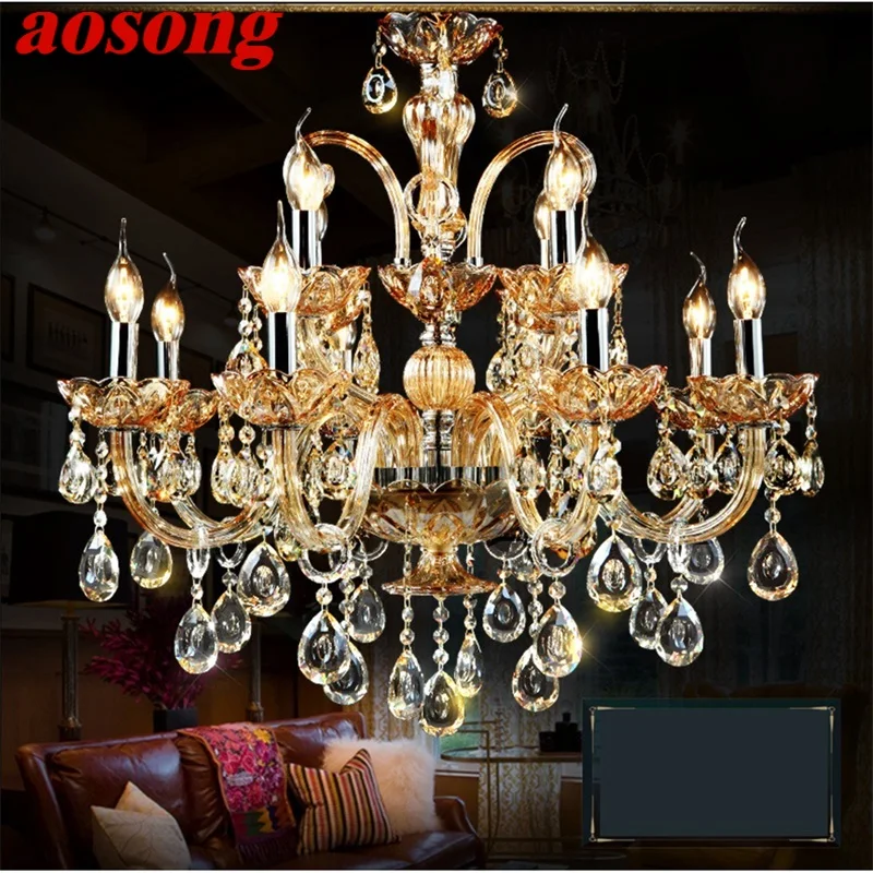 

AOSONG Luxury Candle Chandelier Modern Amber LED Lighting Creative Decorative Fixtures For Home Living Dining Room Bedroom