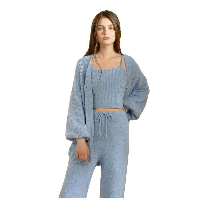 Winter Women Loungewear Set Three Pieces Fleece Spring Soft Camisole Lady Houseclothes High Elastic Long Female Homewear Suit