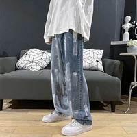 jeans mens straight tube loose 2021 autumn and winter new trend boys leisure pants nine point wide leg pants men
