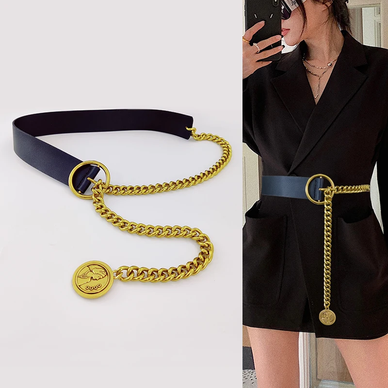 Fashion Adjustable Gold Chain Belt Designer Luxury Female Waist Punk Metal Belts For Women Dress Waistband Big