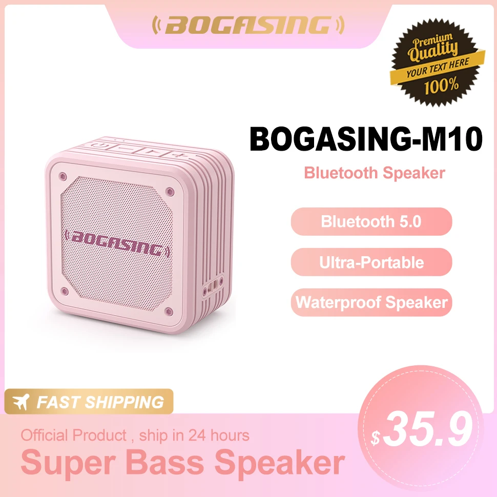 

Bogasing M10 Portable Bluetooth Speaker with 15W Power IPX7 Waterproof 24-Hour Play Time Wireless Bluetooth Speaker Pink Gift