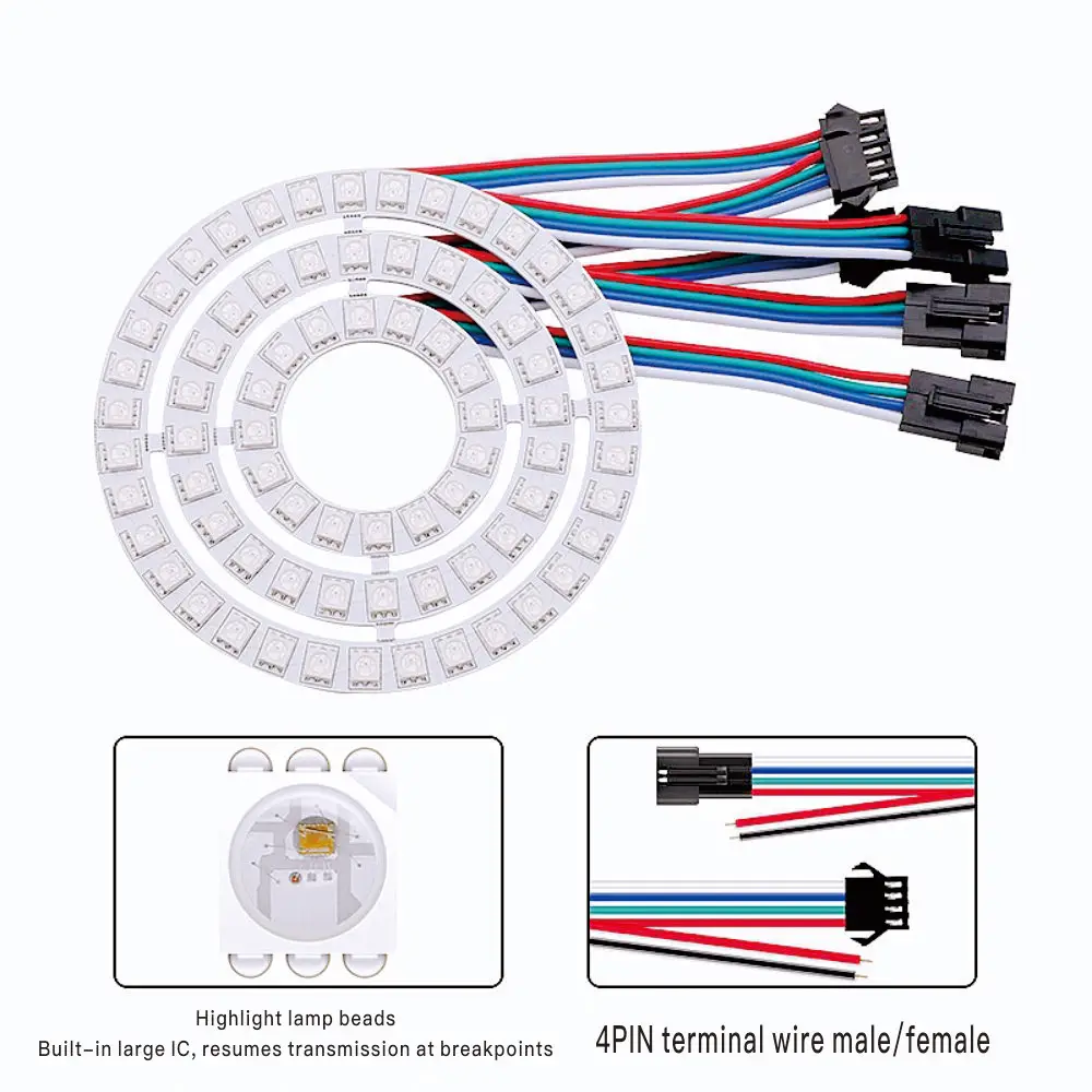 Фото 4-контактный DC12V WS2815 16/24/35 пикселей круглый свет красочное светодиодное кольцо DIY встроенная микросхема индивидуально адресуемый модуль 5050 RGB №4