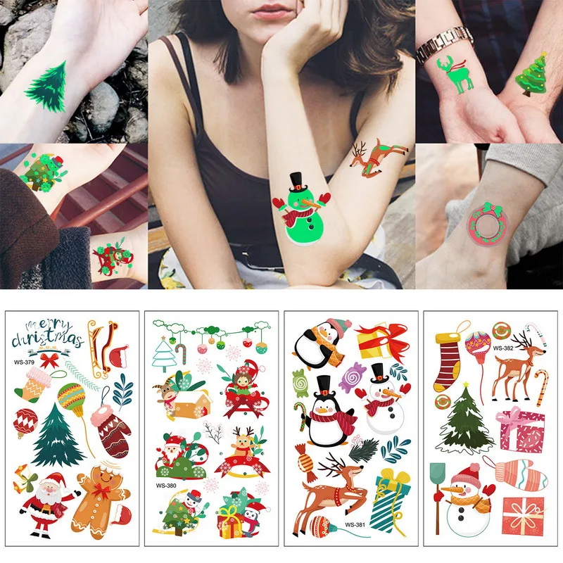 

5 Sheets Christmas Stickers Fluorescent Tattoo Stickers Waterproof Temporary Tatto Body Art Children Party Christmas Decoration