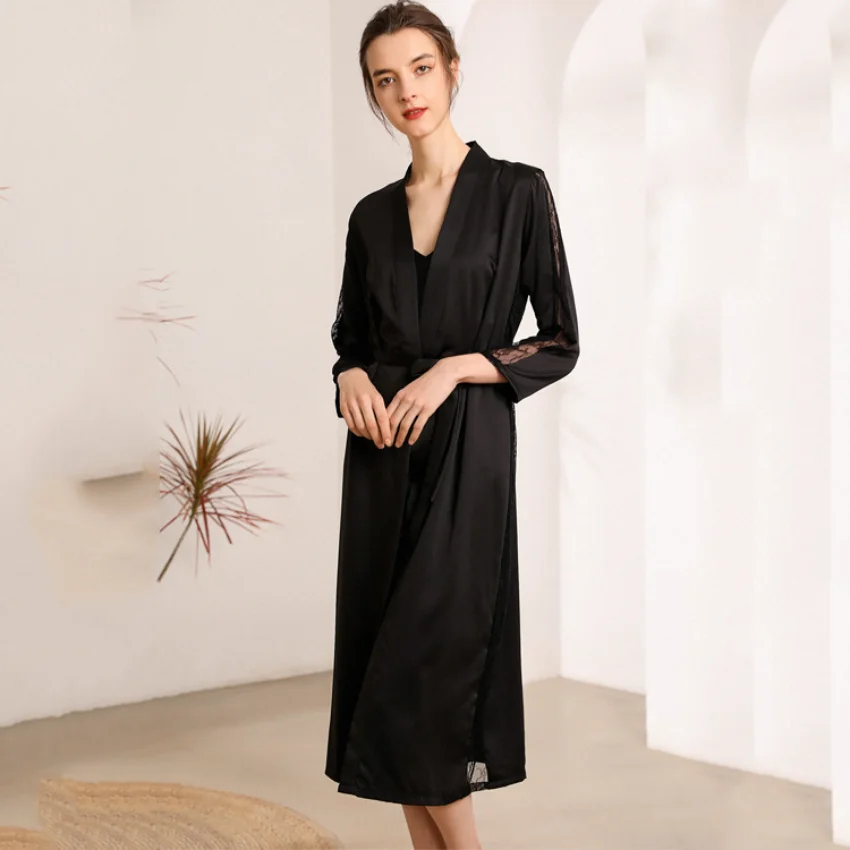 Sexy Nightgown Bathrobe Women's Pajamas Silk-like Pajamas Hanging Skirt Nightgown Two-piece Nightwear Home Clothes Women's suit