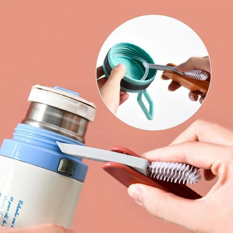 

3 In 1 Bottle Cap Milk Bottle Brush Multifunctional Portable Lunch Box Cup Groove Cover Gap Household Cleaning Brushes Tools